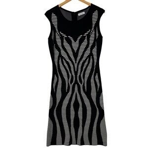 Womens Black White Bodycon Sheath Dress Size Medium Calvin Klein Sleeveless Work